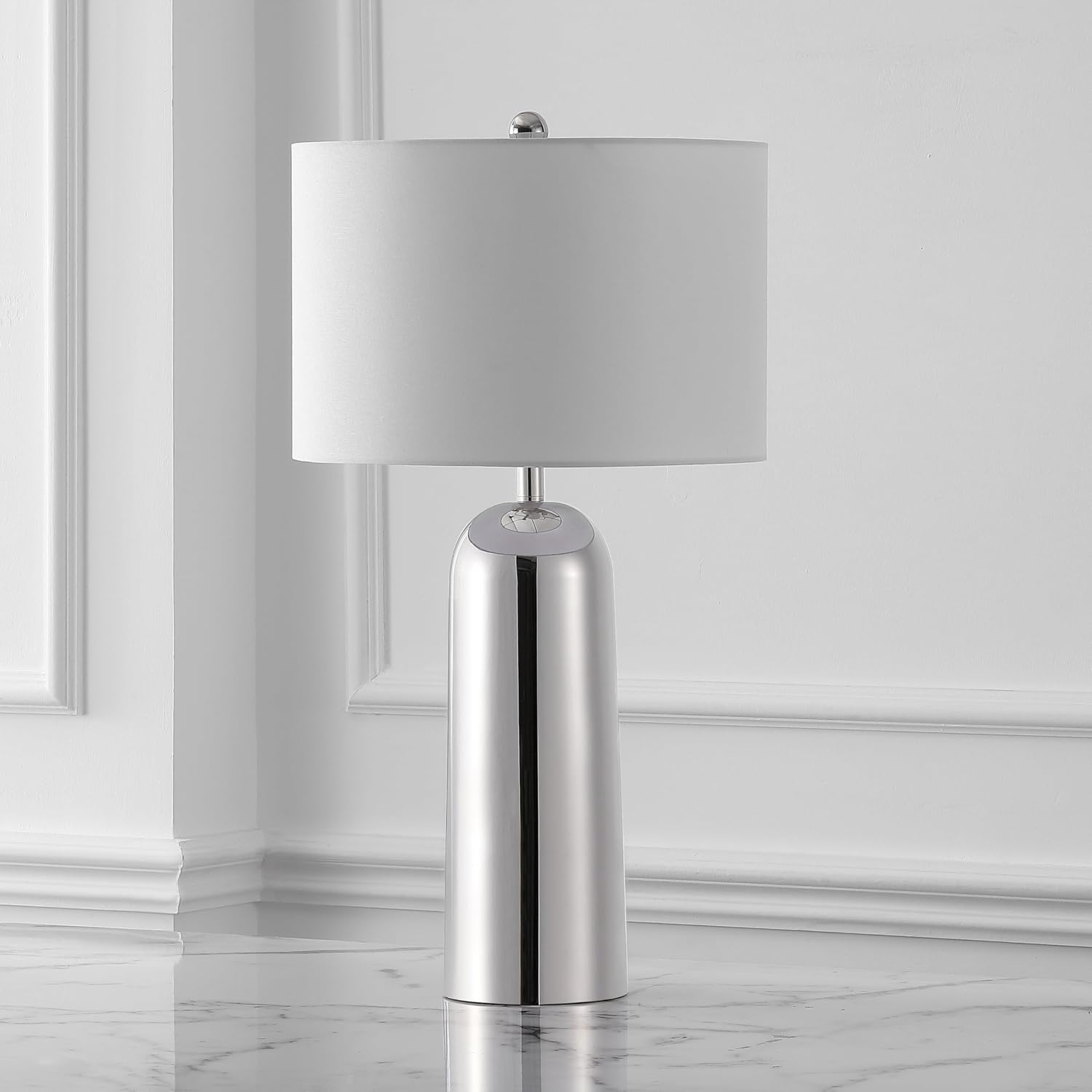 SAFAVIEH Couture Lighting Collection Chadric Silver/White 29-inch Table Lamp for Bedroom Living Room Home Office Desk Nightstand (LED Bulb Included)