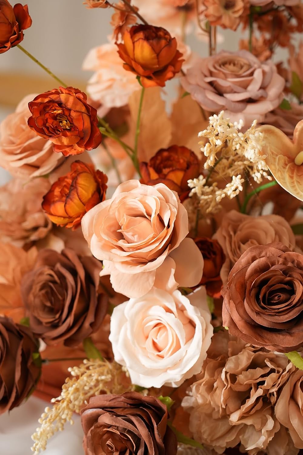 2pcs Free Standing Flowers Ball Bouquet Artificial Rose Floral Arrangements for Wedding Centerpieces Tables Aisle (Coffee)