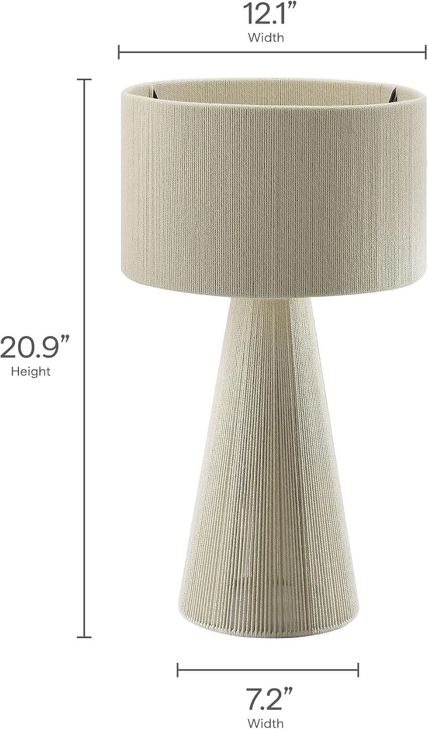 Modway Gia Vintage Modern Cotton Thread Table Lamp in Natural - Unique Retro Boho Accent Lamp with Metal Base and Repeating Stripes Design