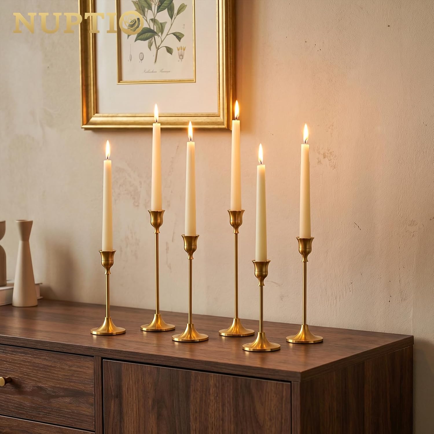 Nuptio Candlestick Holders Taper Candle Holder 10 Sets(30 Pcs) Gold Candle Sticks Holder Metal Candle Holders for Tapered Candles Table Centerpiece for Wedding Candlelight Dinner Birthday Decor
