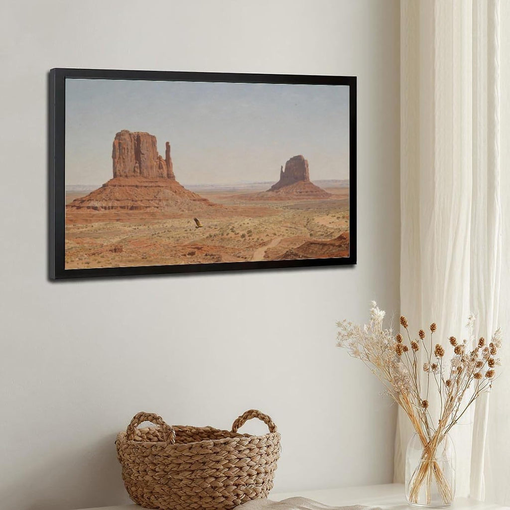Vintage Desert Buttes Wall Art Canvas Print, Southwestern Red Rock Mesa Landscape Painting, Western Nature Artwork for Living Room 20x30in