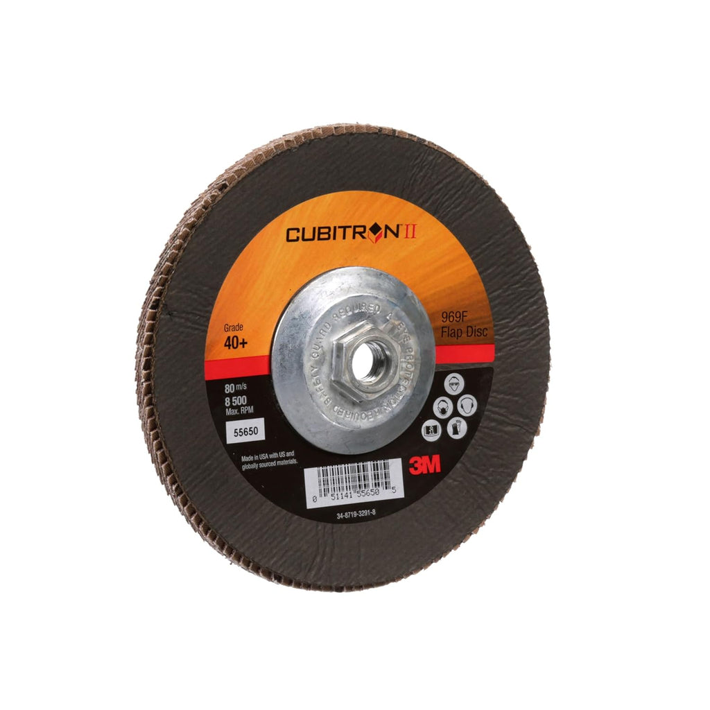 3M Cubitron II Flap Disc 967A, 40+, T29 Quick Change, 7 in x 5/8'-11, Giant, Pack of 5, Medium Pressure Applications, Light Deburring, Scale Removal, Oxide Removal, Surface Prep