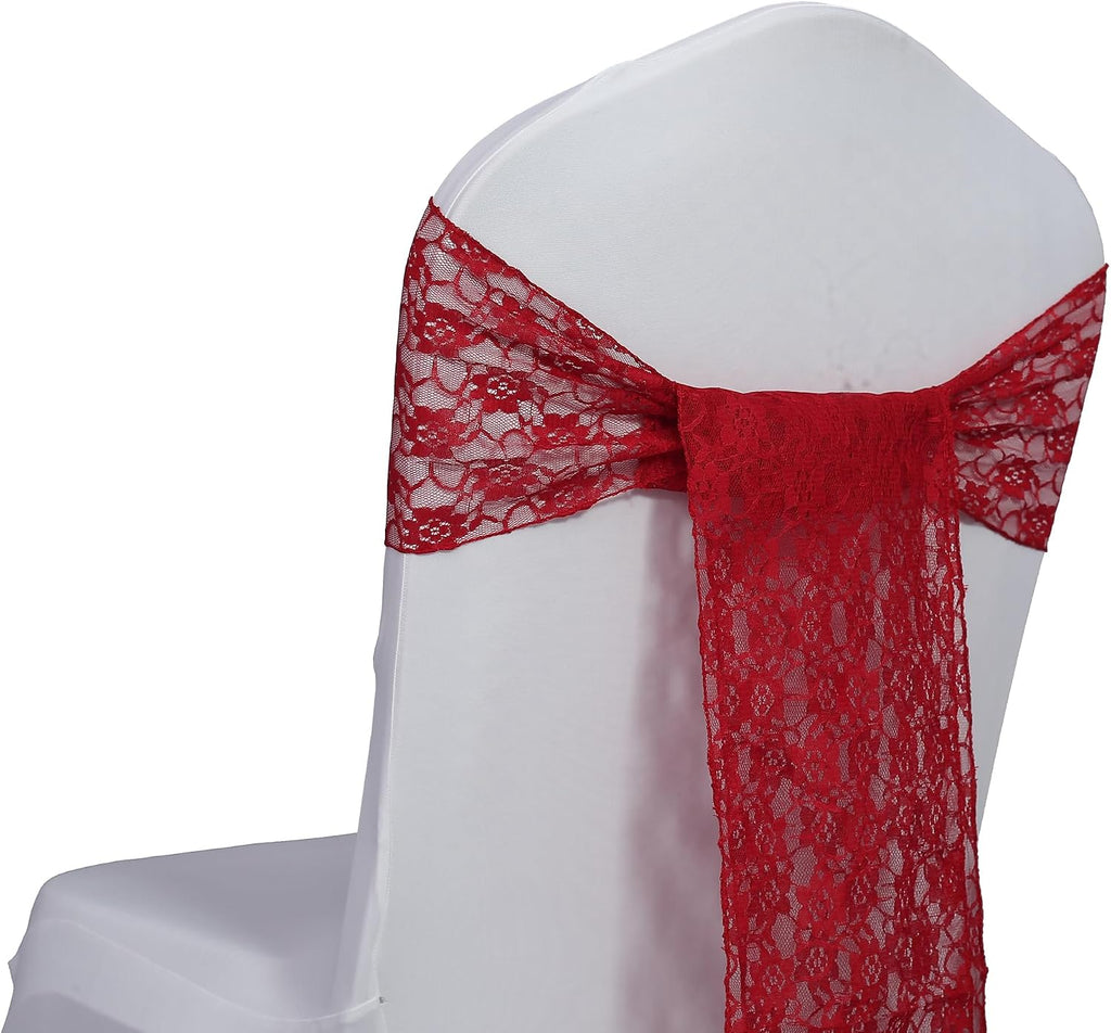 MDS® Pack of 200 Lace Chair Sashes for Weddings, Decorative Floral Lace Chair Bows Bands for Banquet, Reception, Anniversary, Bridal Shower, Birthday, Party, Ceremony & Event Décor - Apple Red