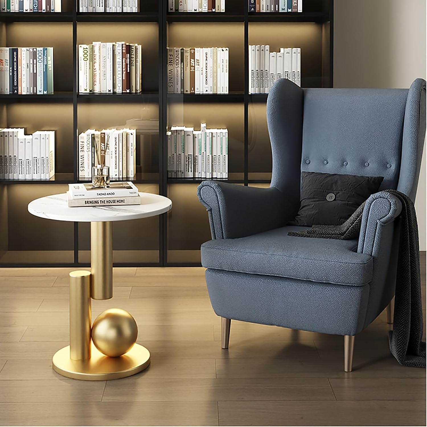 Round Side Table, Accent End Table, Sofa Side Table, Small Drink Table, Great for Living Room, Bedroom, Indoor & Outdoor (Color : Gray+Black, Size : 45x55cm)