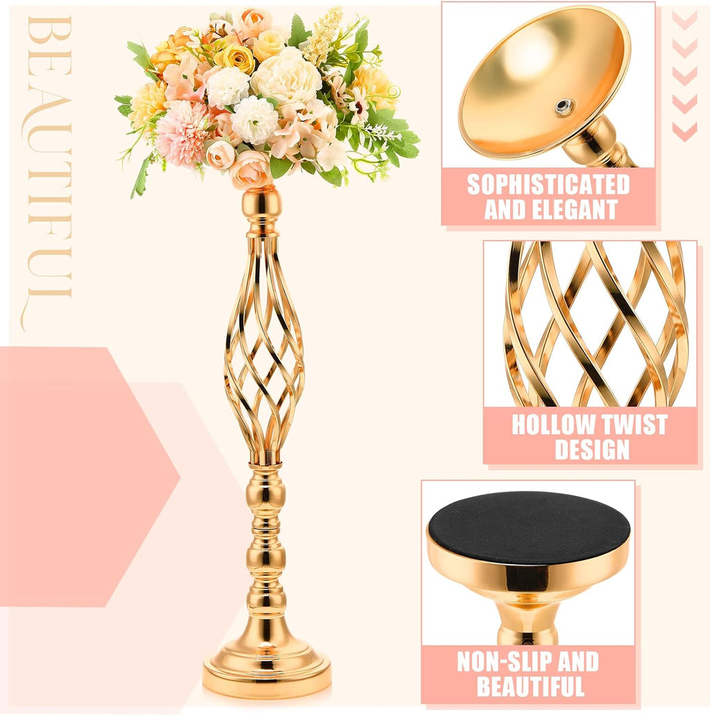 Rtteri 20 Pcs Large Wedding Centerpiece Table Decorations Tall Metal Flower Arrangement Stand Elegant Flower Vase Candle Holder for Wedding Reception Table Party Event Hotel Home Decor (Gold,Large)