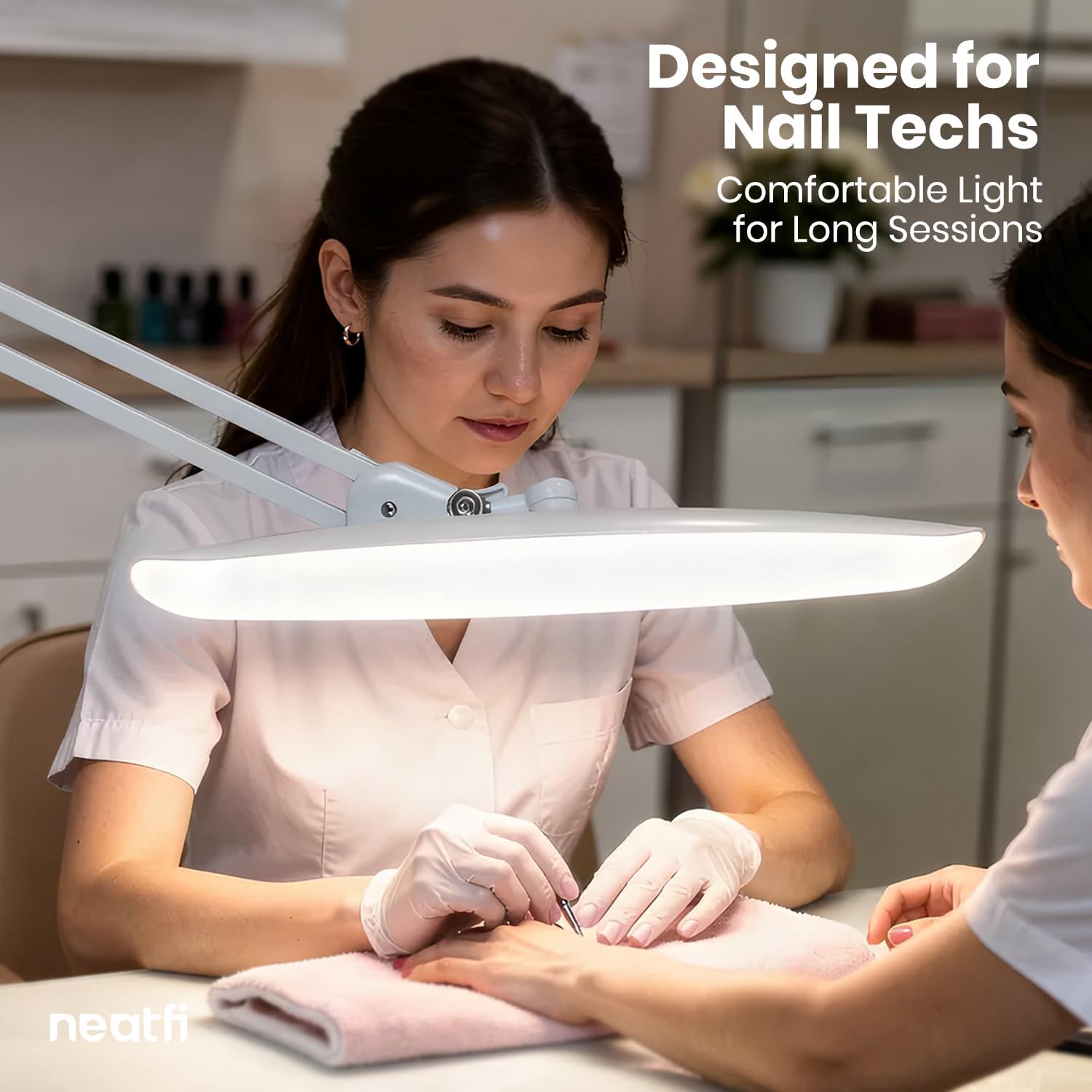 Neatfi XL 2200 Lumens 24W LED Desk Lamp – Shadow-Free Task Lighting | 4-Level Dimming | Home Office & Crafts Use | 20-Inch Wide Head (White, Non-CCT with Clamp)