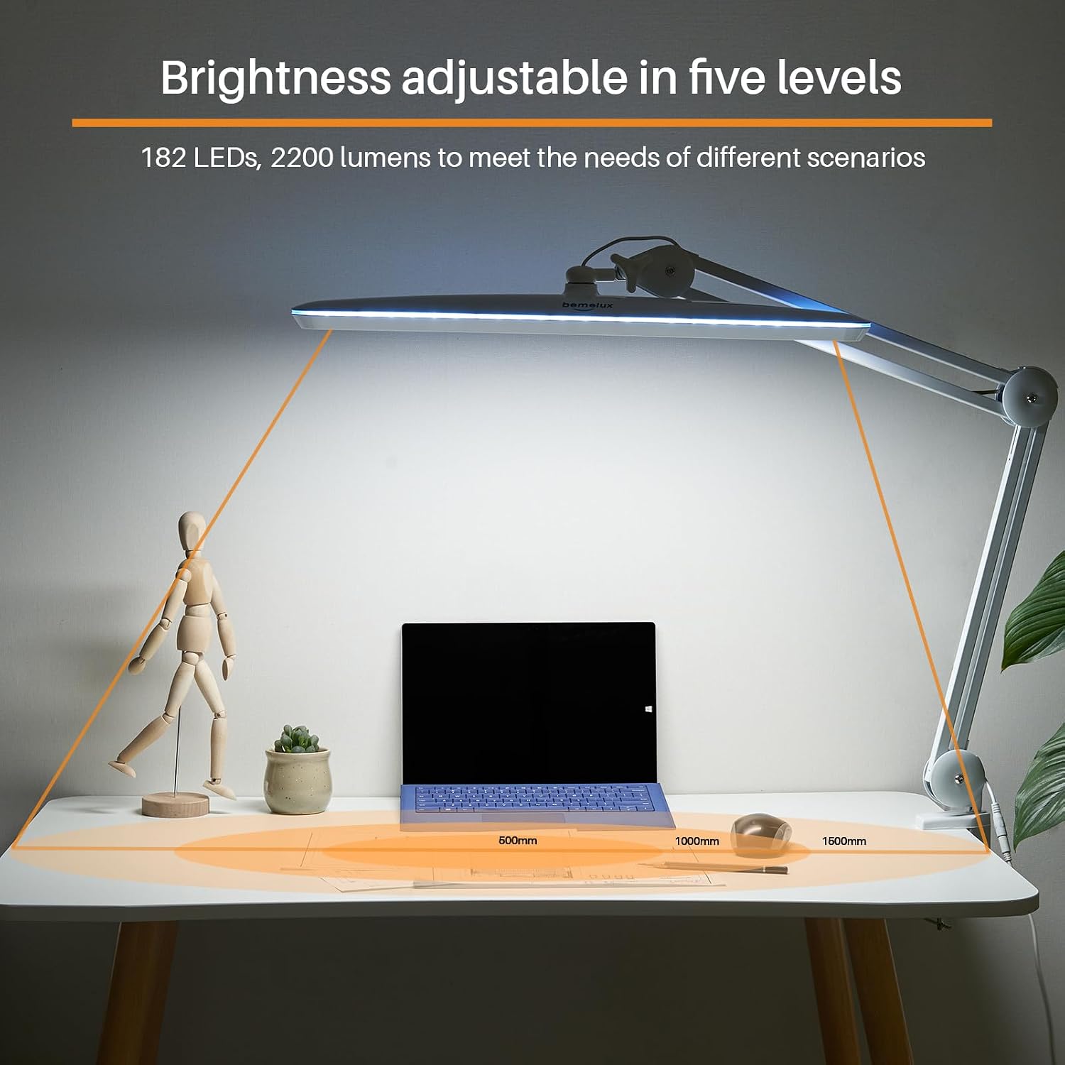 Task Lamp with Clamp, 23 Inch Lamp Head, Bright 182PCS LEDs,3 Color Temperatures, 4 Brightness Levels, Metal Swing Arm 20W 2200 Lumen Dimmable Led Desk Lamp (White, CCT)