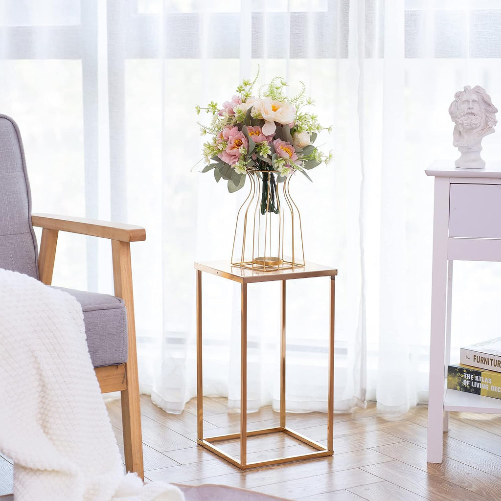 Gold Stand Wedding Centerpieces for Tables - 15.75in Tall Vases for Centerpieces, 10 Pcs Metal Column Flower Stand, Rectangular Flower Display Rack, Wedding Decorations for Table, Party, Event, Home