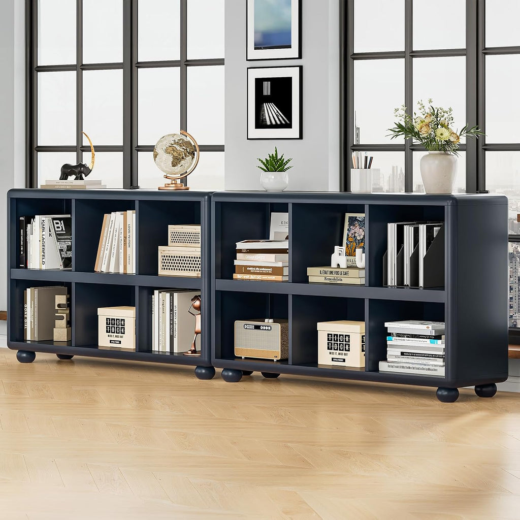 ONBRILL Kids Bookcase with 6 Cube Storage, Toy Storage Organizer with All-Rounded Design, Montessori Shlef with Sphere Foot, Kids Bookshelf for Playroom, Bedroom, Nursery, Classroom (Navy Blue)