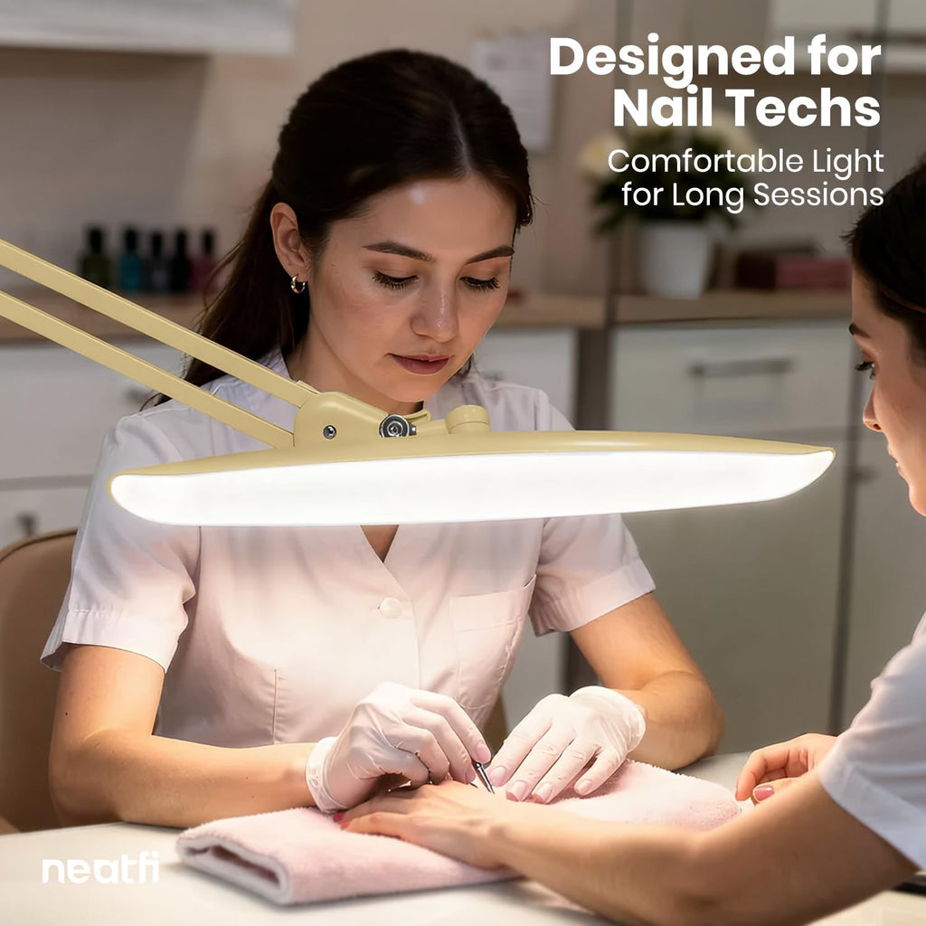 Neatfi XL 2200 Lumens 24W LED Desk Lamp – Shadow-Free Task Lighting | 4-Level Dimming | Home Office & Crafts Use | 20-Inch Wide Head (Gold, Non-CCT with Clamp)