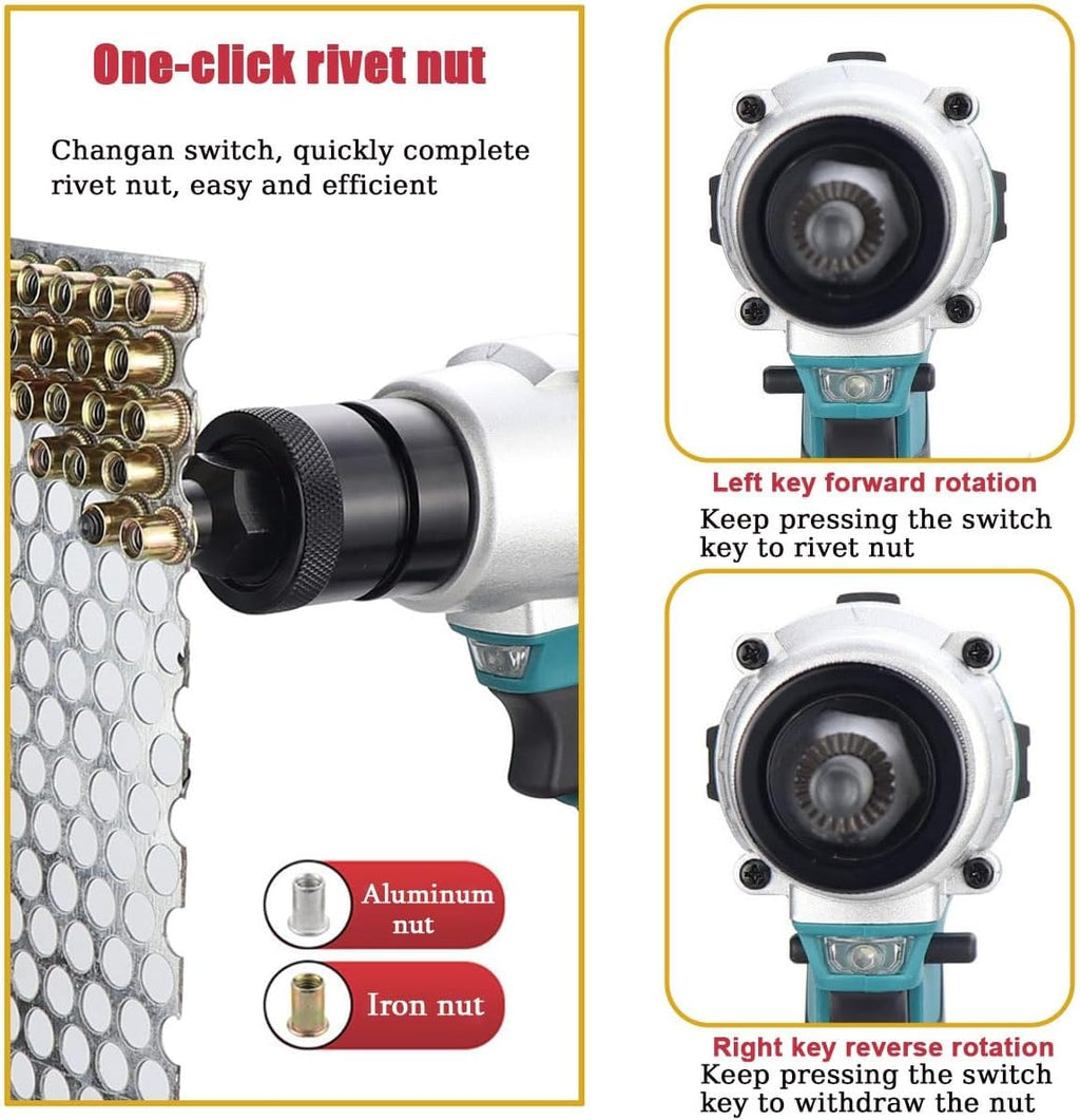 26V Portable Battery Powered Riveter, 2-in-1 Cordless Rivet Nut Gun Set, Battery Powered Pop Rivet Insert Installation Tool, Electric Rivet Nut Gun for M3 M4 M5 M6 M8 M10 M12(2200mAh,1Battery)