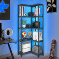 Corner Bookshelf, 5 Tier Industrial Style Design Corner Shelf with Metal Frame and Open Shelves for Living Room, Bedroom, Study, Black