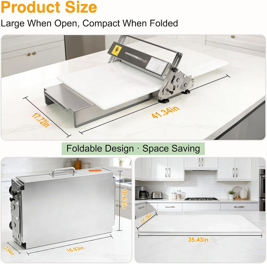 Foldable Dough Sheeter, Dough Laminator, Manual Dough Roller Machine with Adjustable Thickness, Stainless Steel Body, Food-Grade PE Panel,for Croissant, Pizza,Pasta,Eggs Tart,Space-Saving Kitchen Tool