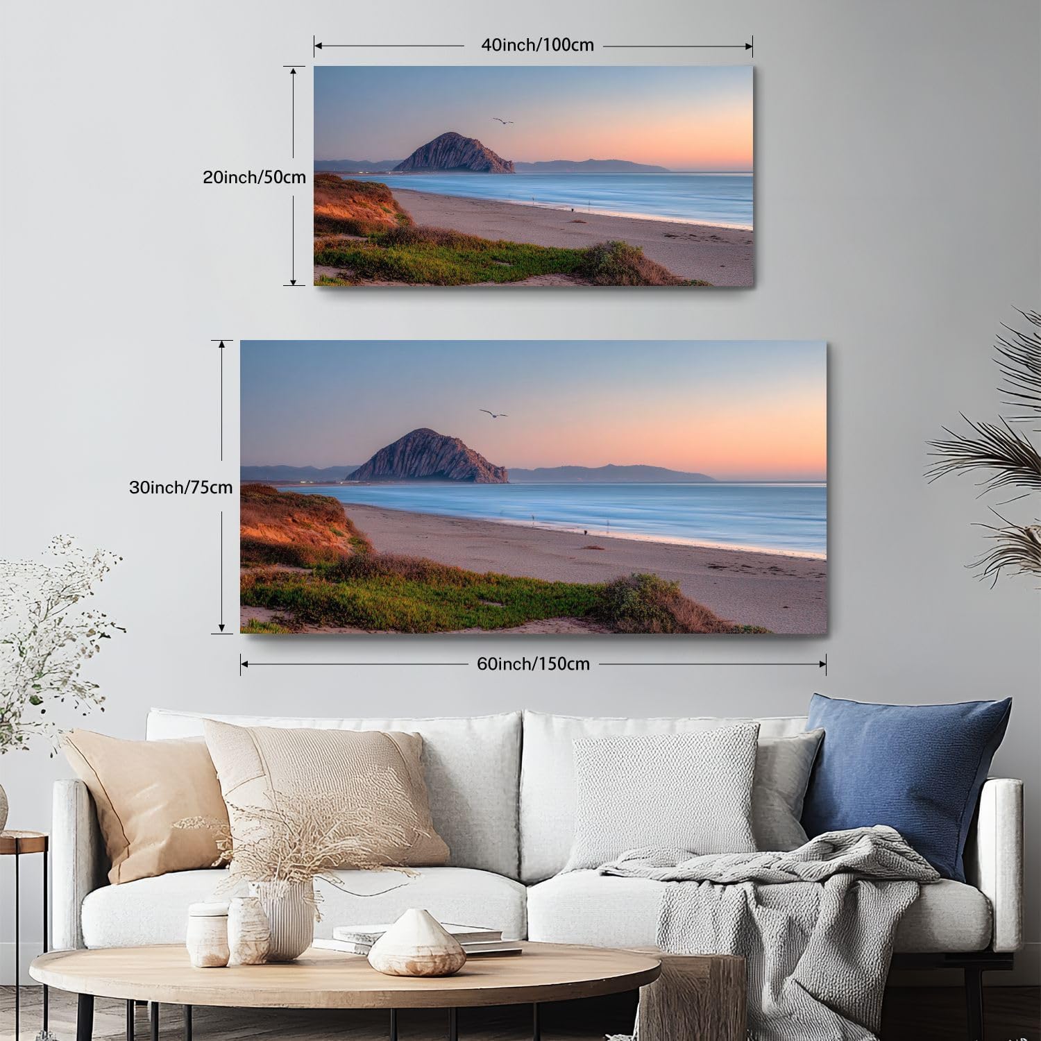 Large Canvas Wall Art 30x60in Beautiful panoramic view Morro bay Morro Rock sunset Painting for Living Room Bedroom Dining Room Wall Decor Home Decorations Aesthetic Artwork Ready To Hang