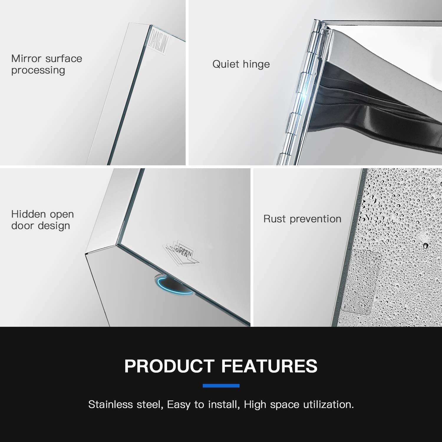 24-inch 304 Stainless Steel Corner Medicine Cabinet with Mirror | Wall-Mounted Bathroom Storage Cabinet, 3 Shelves, Space-Saving Design