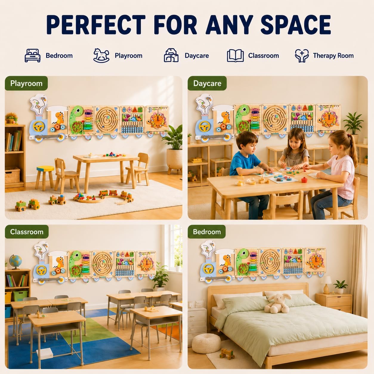 Montessori Wall Activity Busy Board for Toddlers 1-5, Wooden Sensory Wall Panel & Busy Board Wall Toys, Space-Saving Activity Wall for Independent Play, Playroom, Daycare & Classroom