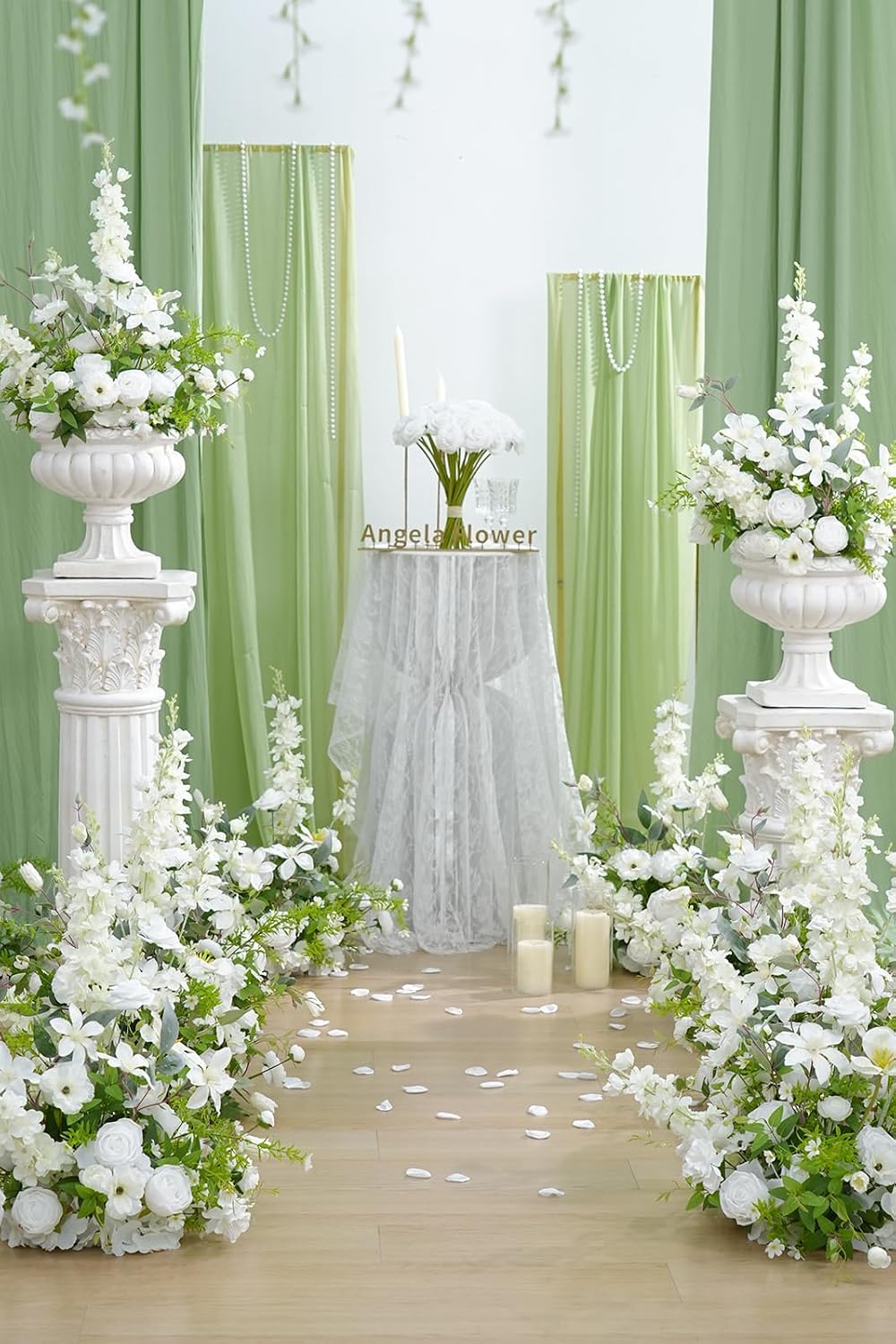 2pcs 19inch White Free Standing Flowers Ball Bouquet Artificial Rose Arrangements Balls for Wedding Centerpieces Tables Chair Aisle Runner Flowers Decor