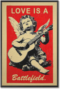 Love Is A Battlefield Framed Poster Angelic Musician Playing Acoustic Guitar Canvas Wall Art Valentine'S Day Prints Painting For Home Bedroom Dorm Wall Decor 24x36in Framed