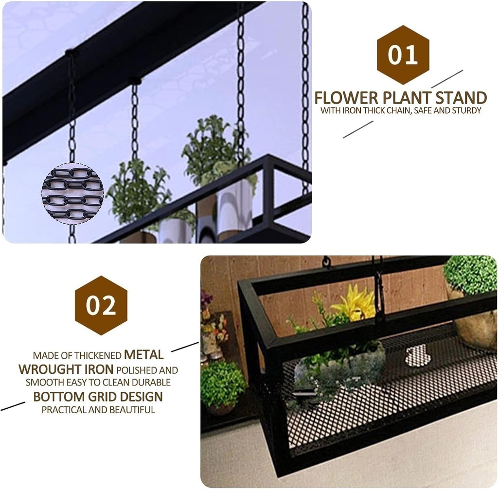 Corner Ledge Wall Shelf,Ceiling Shelf Mounted Floating Suspended Shelving, Metal Iron Decorations Display Shelves - Kitchen Storage Rack/Pot Pan Rack/Wine Holder/Flower Pot Stand for Bar Liv