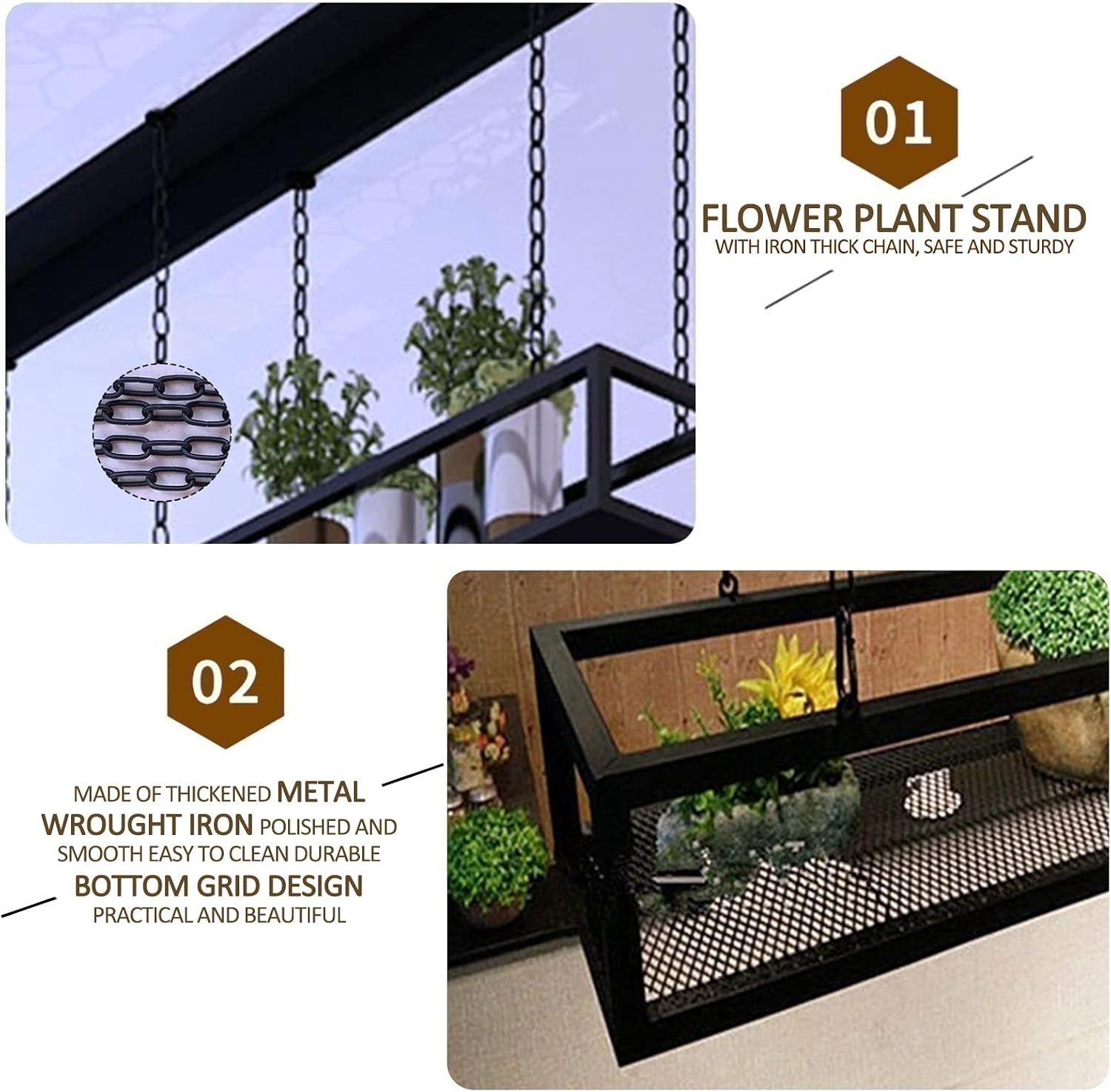 Corner Ledge Wall Shelf,Ceiling Shelf Mounted Floating Suspended Shelving, Metal Iron Decorations Display Shelves - Kitchen Storage Rack/Pot Pan Rack/Wine Holder/Flower Pot Stand for Bar Liv