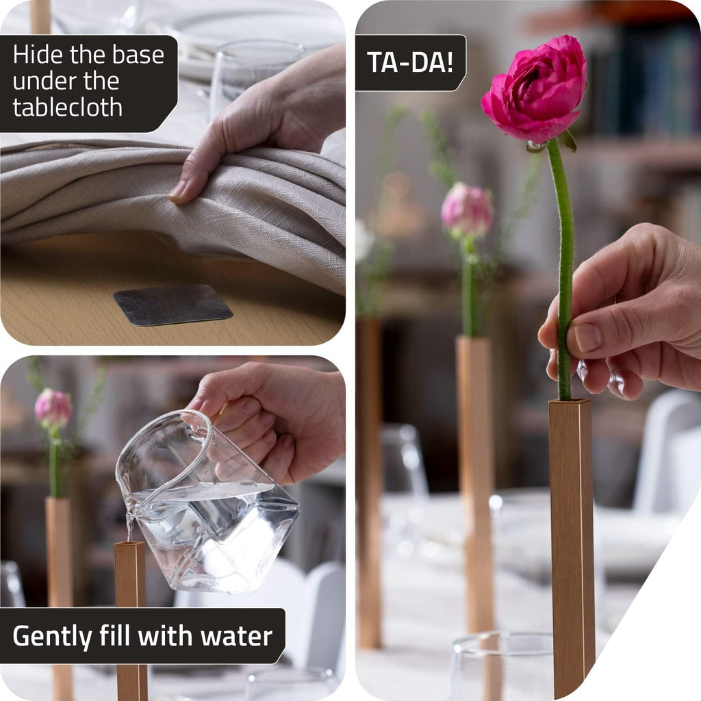 PELEG DESIGN Magnetic Bud Vase Set (Gold) - Unique Home Decor Gift & Modern Table Centerpiece - 20 Aluminum Single Stem Vases - 9.4' Tall Gravity Defying Decor
