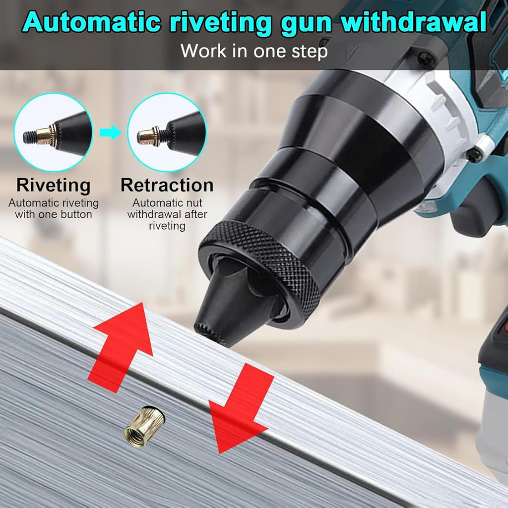 Cordless Rivet Nut Tool Set Portable Battery Powered Pop Rivet Nut Insert Installation Tool Electric Assembly Nutsert Kit for Rivet Nuts Made of Aluminum, Iron