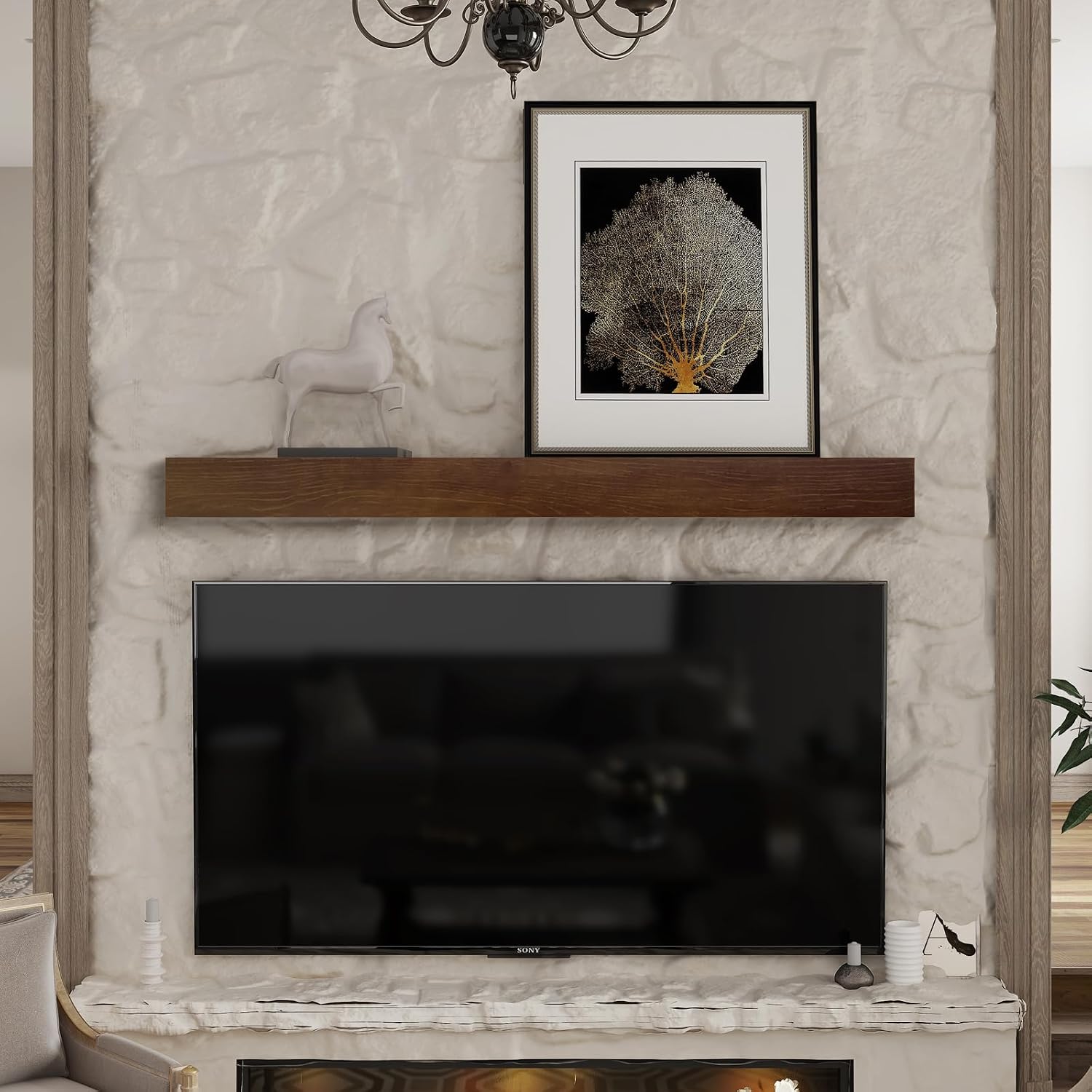 Fireplace Mantel 72inch - Solid Wood Mantel Shelf with Hidden Brackets | Floating Mantle Shelves Decor for Wall, Bedroom, TV, Livingroom(Brown