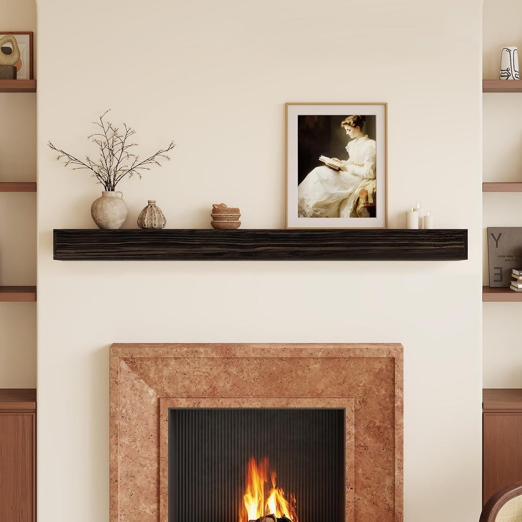 Fireplace Mantel 72inch - Solid Wood Mantel Shelf with Hidden Brackets | Floating Mantle Shelves Decor for Wall,Bedroom,TV,Livingroom(Black)