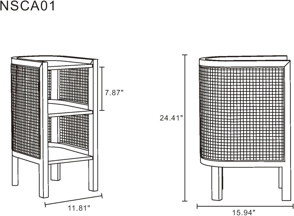 Manhattan Comfort Versailles Rattan Bedside End Table Accent Sofa Side Table for Living Room, Bedroom, Study and Home Office with 2 Shelf Storage, Set of 2, Natural Cane