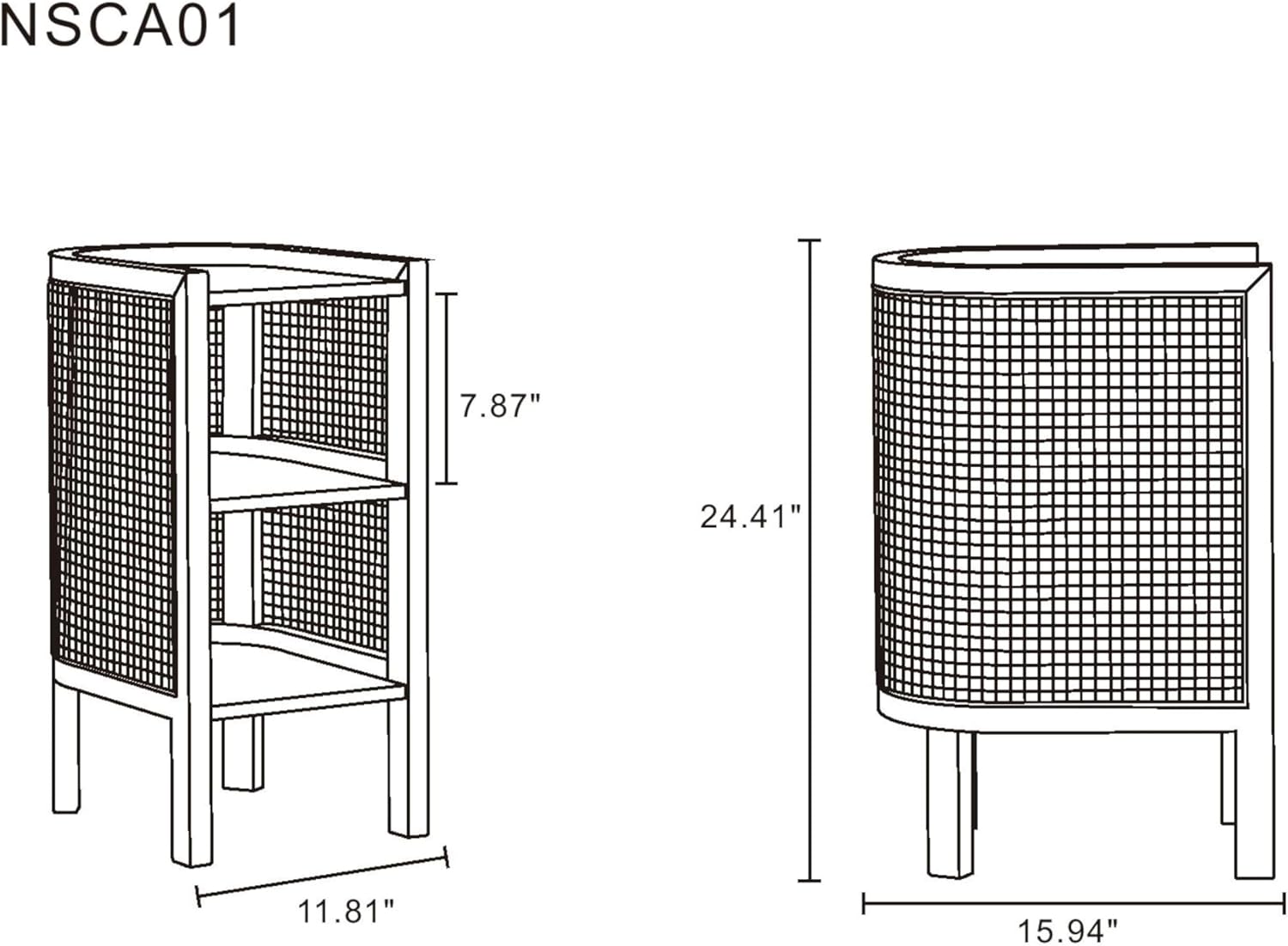 Manhattan Comfort Versailles Rattan Bedside End Table Accent Sofa Side Table for Living Room, Bedroom, Study and Home Office with 2 Shelf Storage, Set of 2, Natural Cane