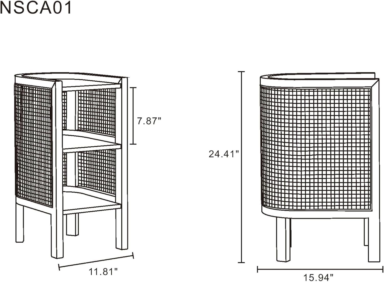 Manhattan Comfort Versailles Rattan Bedside End Table Accent Sofa Side Table for Living Room, Bedroom, Study and Home Office with 2 Shelf Storage, Natural Cane