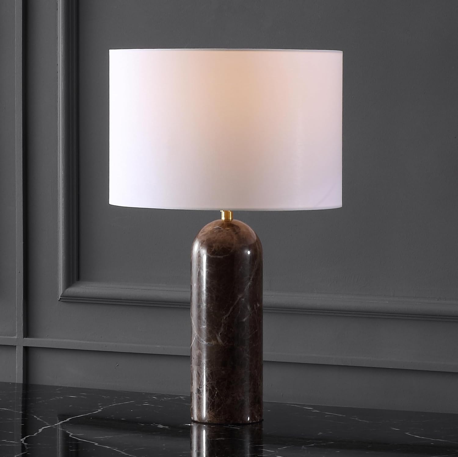 SAFAVIEH Couture Lighting Collection Kayabelle Dark Brown/White Marble 27-inch Dimmable Table Lamp for Bedroom Living Room Home Office Desk Nightstand (LED Bulb Included)