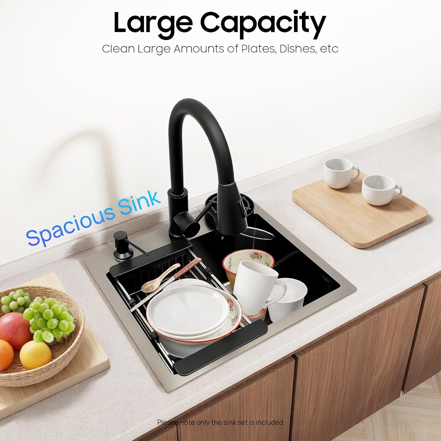 Kitchen Sink Drop-in Single Bowl Sinks, Workstation Handmade Undermount Sink with Pull-Out Faucet, Cup Washer & Accessories, Undermount Workstation Sink 50 * 40cm