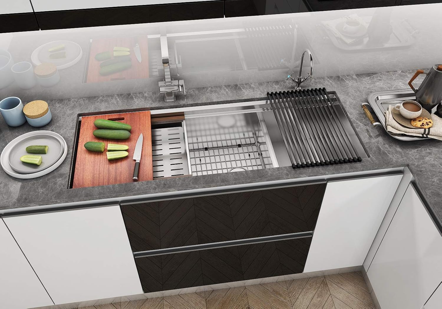 KINGSMAN ALL-IN-ONE Workstation 48 in. 16-Gauge Undermount Double Bowl Stainless Steel Kitchen Sink w/Build-in Ledge and Accessories (Brushed Stainless Steel)