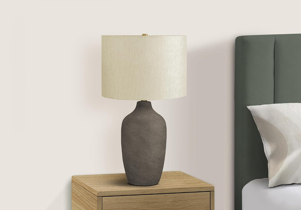 Monarch Specialties I 9709 LightingTable Lamp, Grey Ceramic, Beige Shade, Contemporary