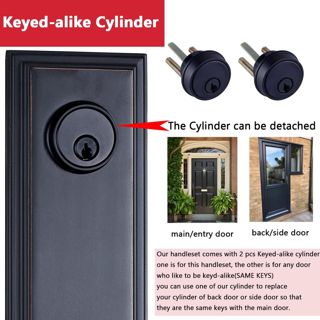 Double Door Handle Set with Dummy Inactive Handle Set for French Right and Left Hand Door (2011 Keyed & Dummy Set, Oil Rubbed Bronze)