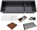 KINGSMAN ALL-IN-ONE Workstation 48 in. 16-Gauge Undermount Double Bowl Stainless Steel Kitchen Sink w/Build-in Ledge and Accessories (Galaxy Pearl Black)
