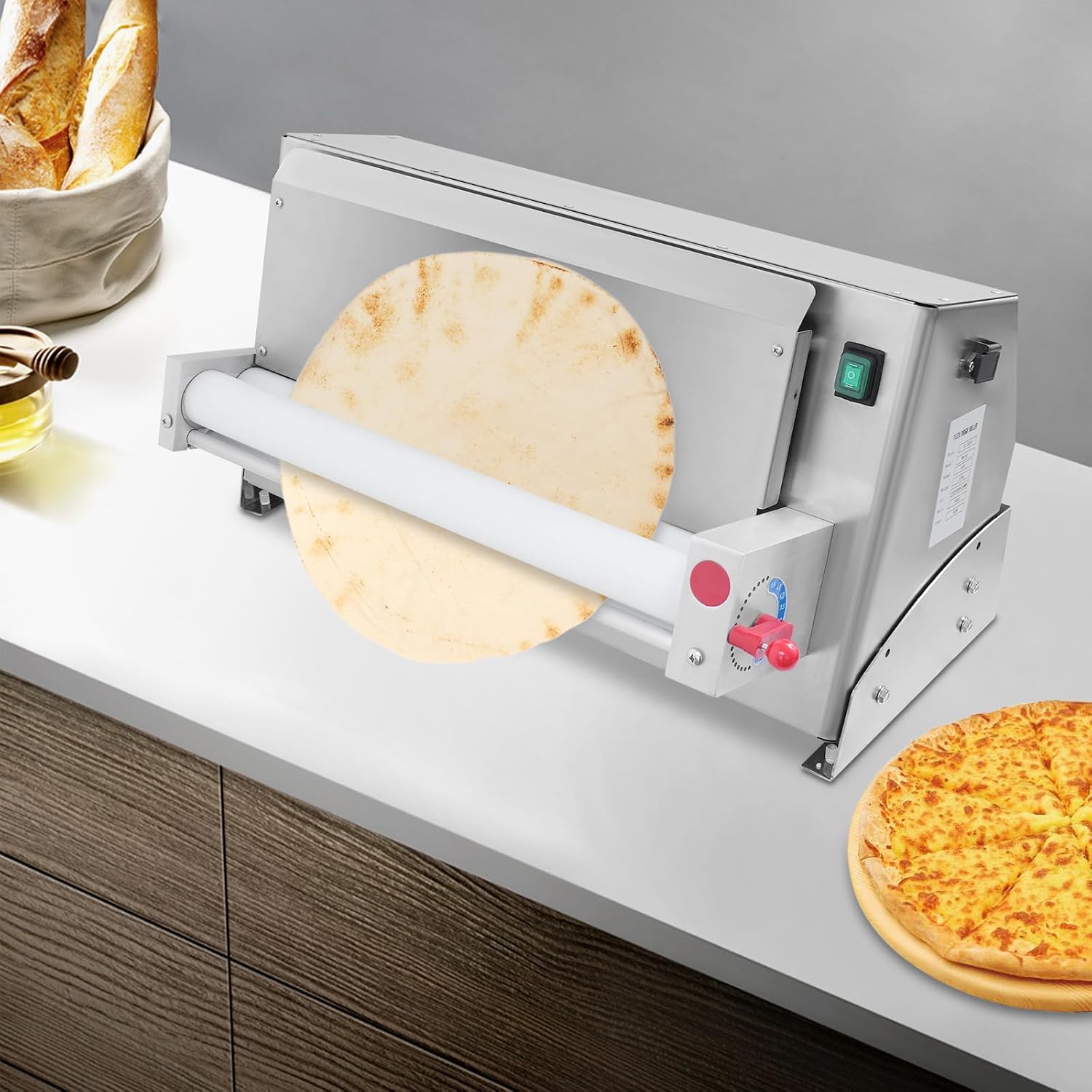 Electric Pizza Dough Roller Sheeter Machine, Automatic Commercial Pizza Press Making Machine 450W Stainless Steel Pasta Maker Machine For Bakeries Pizzerias, Restaurants Kitchens (3-18in)