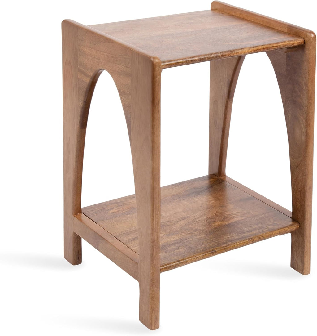 Kate and Laurel Aarstad Modern Rectangle Mango Wood Side Table, 16 x 14 x 22, Walnut Brown, Mid-Century Arched Two-Tier End Table for Use as a Bedroom Nightstand or Living Room Plant Stand