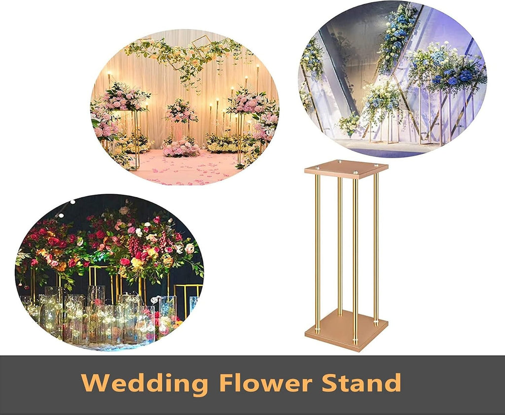 10 Pcs Wedding Flower Stand Metal Vase Stand with Plates Gold Floor Metal Column Gold Rectangular 7.87' x 7.8 7'x 23.6' Flower Display Stands Table Flower Stands for Wedding Party Events Table Decor (23.6 inch Tall)