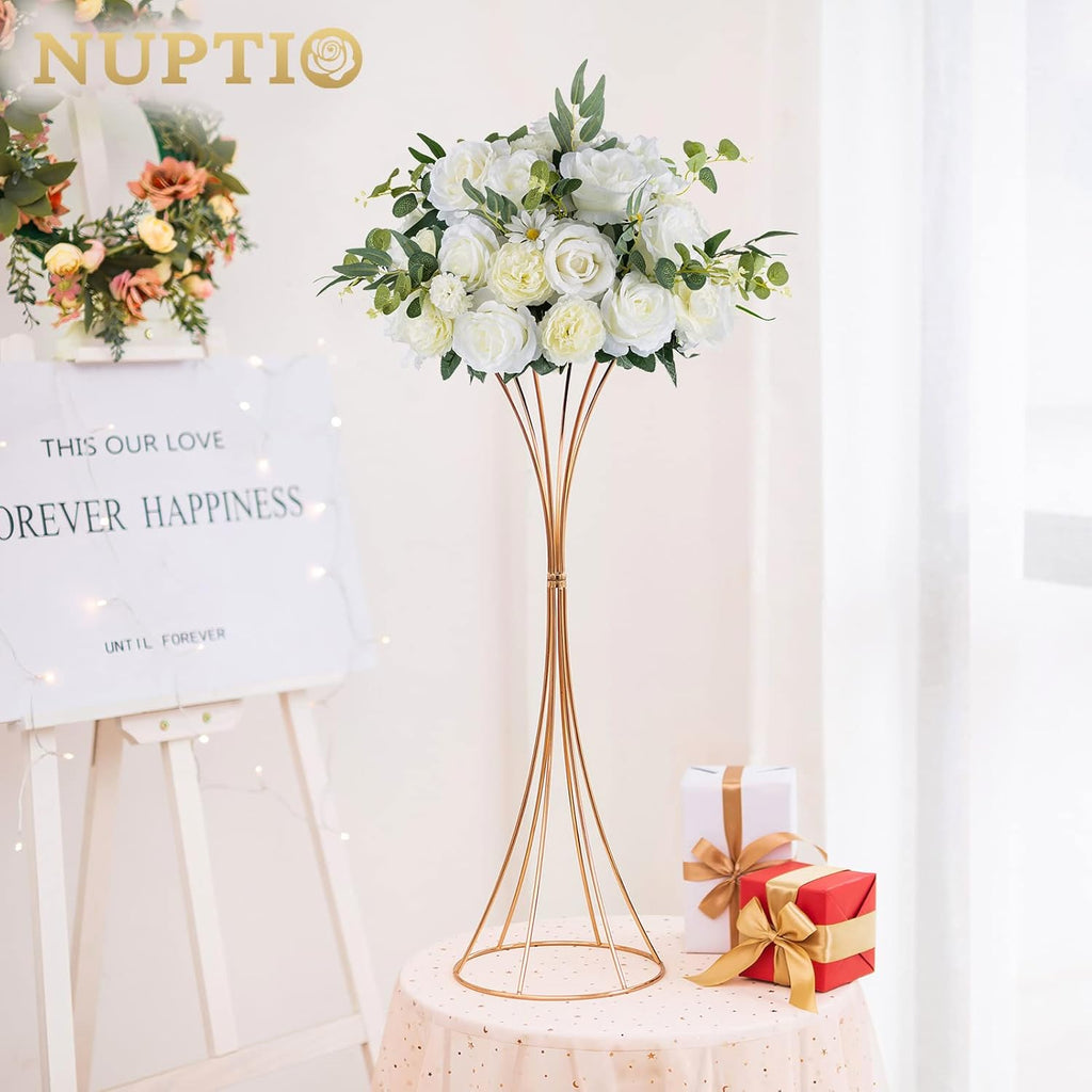 NUPTIO 10 Pcs Gold Trumpet Vase 26in Tall Metal Vase, Wedding Centerpieces for Tables, Artificial Arrangement Flower Stand for Anniversary Party Birthday Event Aisle Home Reception Decor