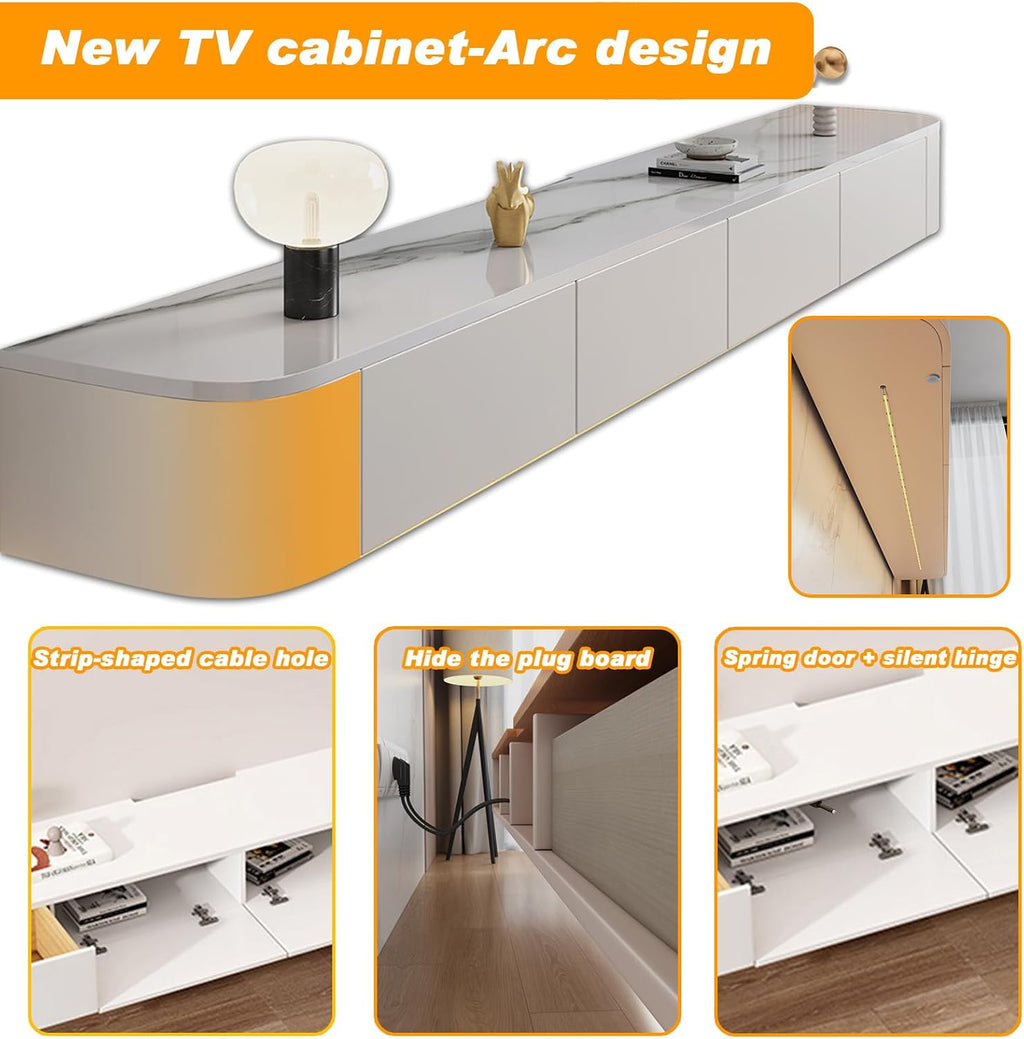 Floating TV Stand - Wall Mounted Media Console with 2 Drawer, Floating Entertainment Center TV Cabinet, Wall Mounted Audio/Video Shelf for Home Room (Pattern+LED, 70.87x7.87x9.45IN)
