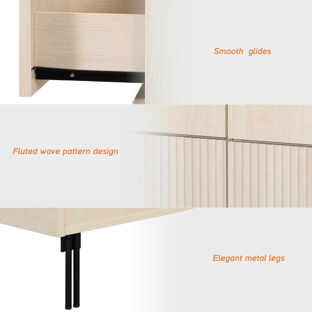WAMPAT 31.5' W Fluted End Table, Modern Mid Century Side Table with Lagre 1 Drawer & 2 Doors, Wooden Bedside Table with Storage and Hidden Handle for Bedroom, Living Room, Beige
