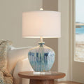 Possini Euro Design Mia 25' High Mid Century Modern Coastal Table Lamp Blue Drip Ceramic Single Off-White Shade Living Room Bedroom Bedside Nightstand House Office Home Kitchen (Colors May Vary)