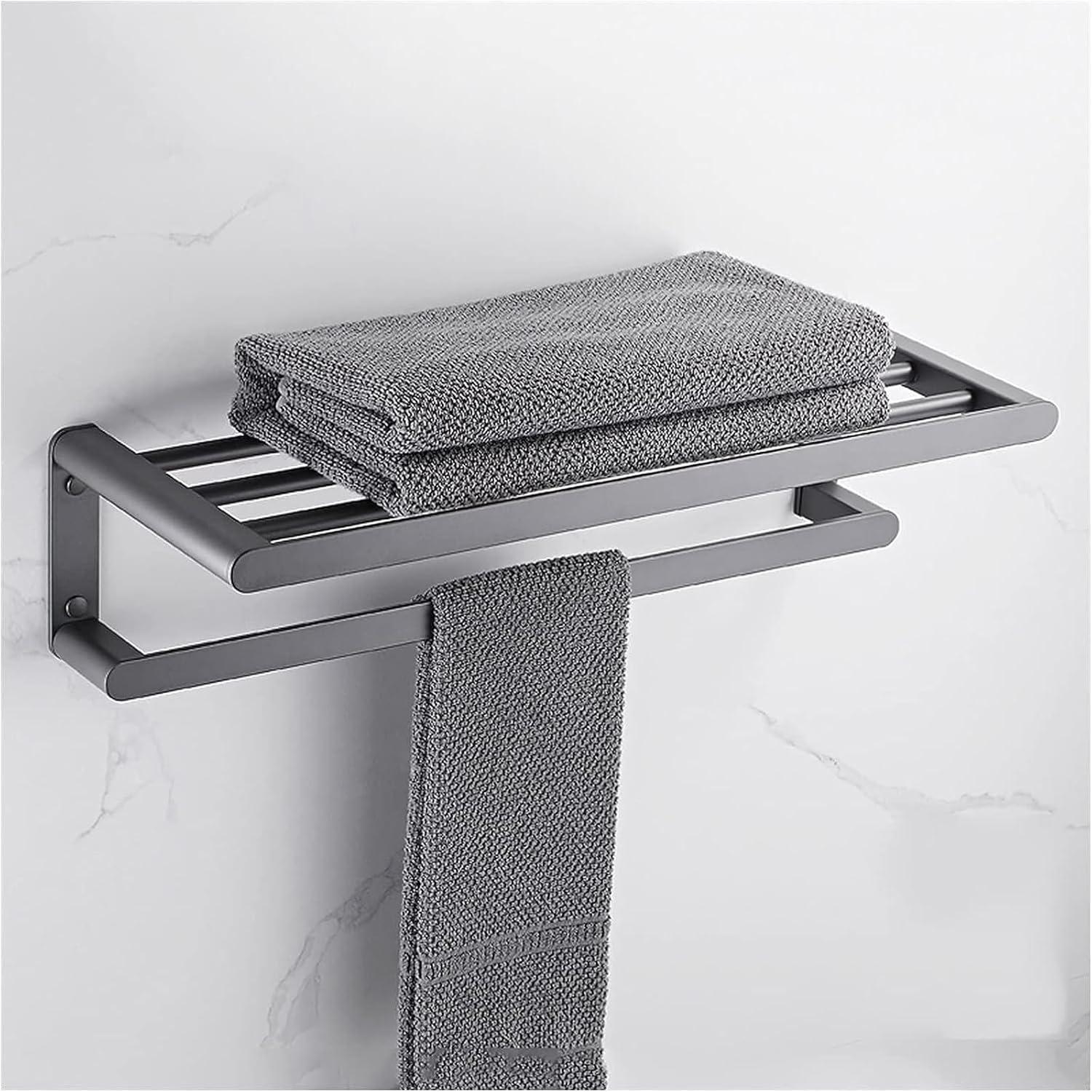 Bathroom Shelf Wall Floating Bathroom Bathroom Towel Rack 23.6 Inches Wall Mounted Double Towel Holder，Wall Mounted Multifunctional Double Towel Bars，Gray Floating Shelves Corner Shower Caddy