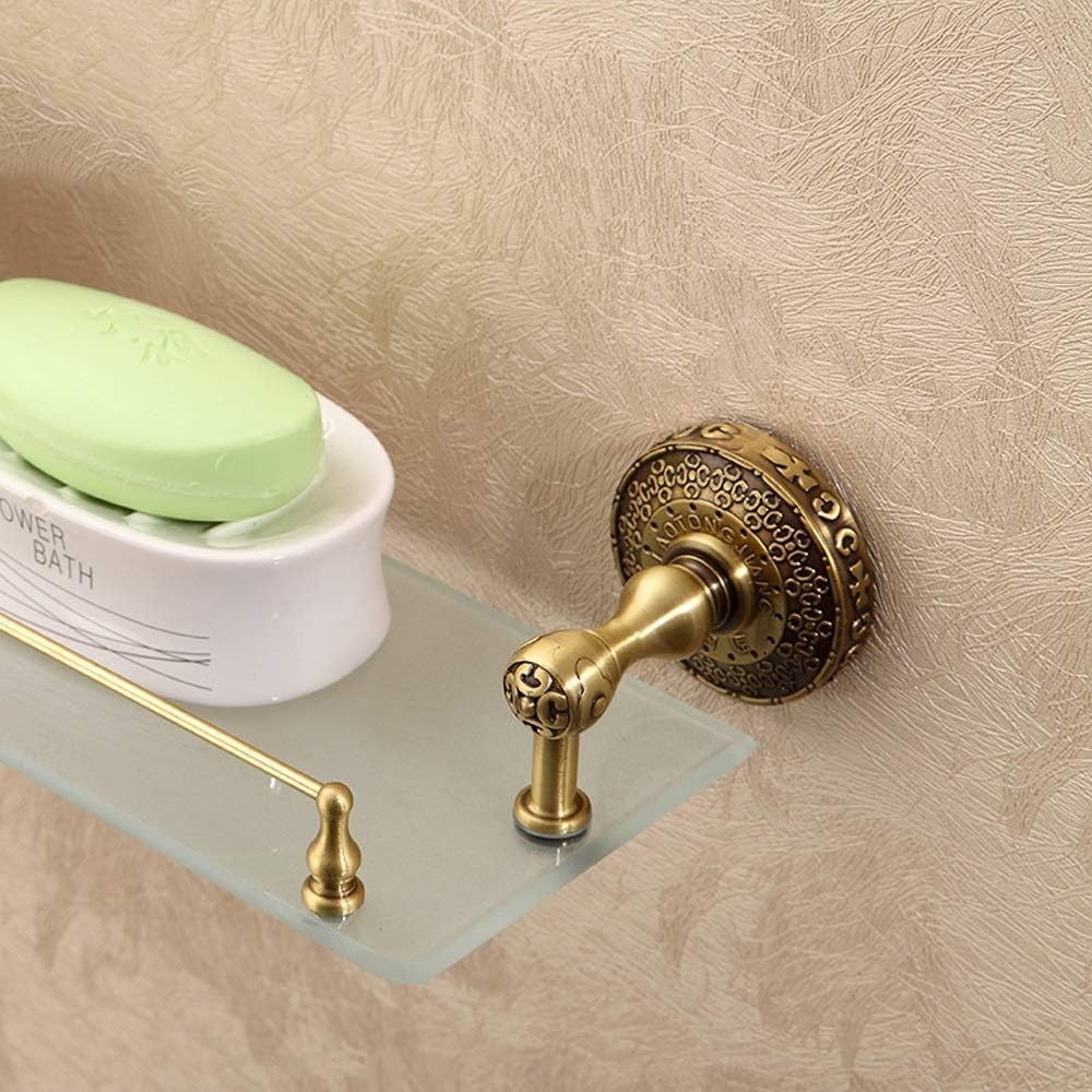 Vintage Bronze Brass Glass Holder Bathroom Shelf Wall Mounted Storage Stand Rack with Towel Bar Antique Solid Brass Rustproof Copper Floating Shelving for Cosmetics
