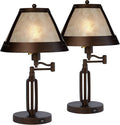 Franklin Iron Works Samuel Rustic Industrial Desk Table Lamps with USB Charging Port 21 1/4' High Set of 2 Bronze Swing Arm Mica Shade for Bedroom Living Nightstand Bedside Office Kids Room House