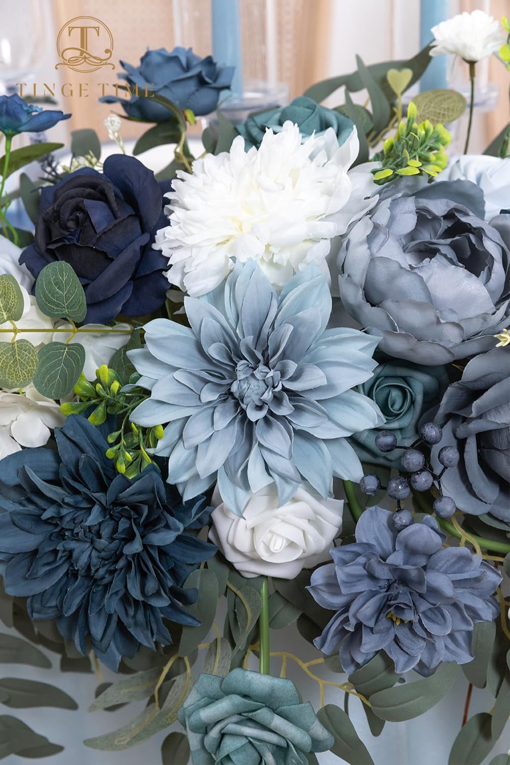 TINGE TIME Artificial Sweetheart Flower Swag with Table Cloth and Table Runner, Pack of 3 Floral Arrangement for Wedding Sweetheart Table Centerpiece Decoration (Dusty Blue)