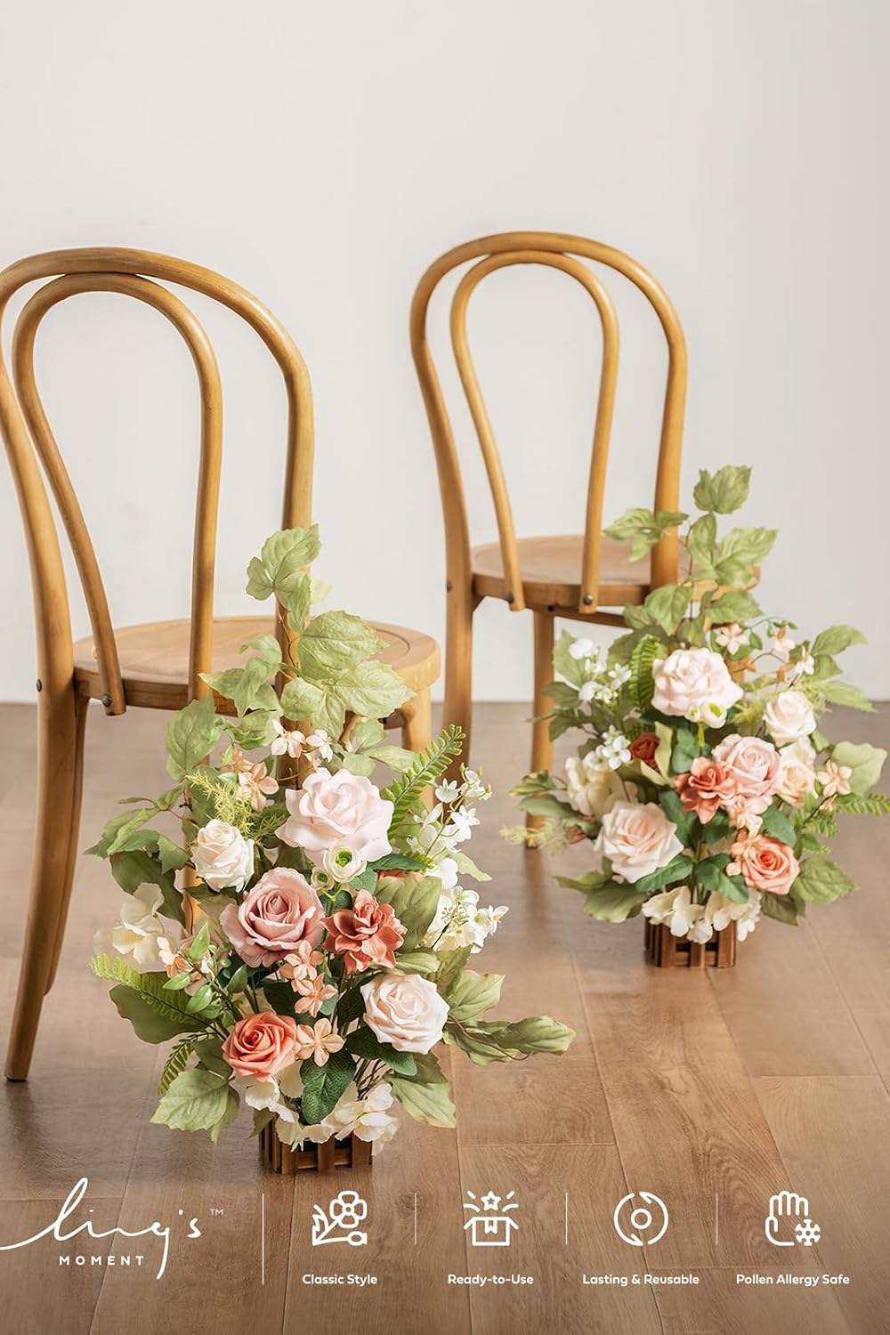 Ling's moment 17.5' Tall Standing Artificial Flowers Arrangements 4pcs Fall Wedding Aisle Runner Chair Decorations Blush & Pink Centerpieces for Ceremony Reception Rose Floral Party Outdoor