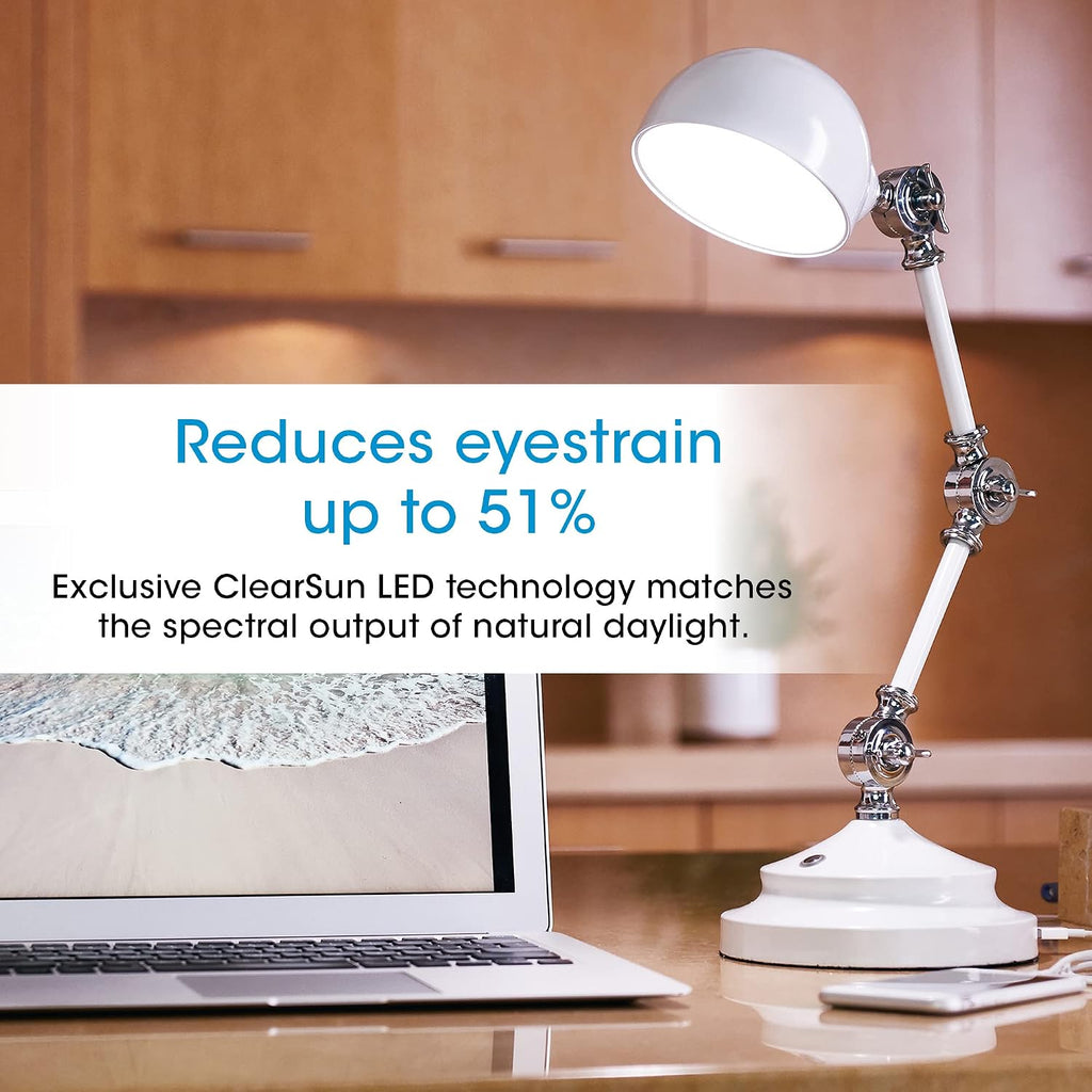 OttLite Prevention Pharmacy Adjustable LED Desk Lamp with USB Charging - Designed to Reduce Eyestrain, 3-Point Adjustable Neck, 3 Brightness Settings with Touch Controls